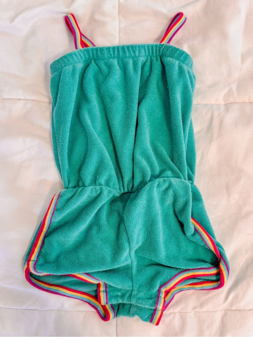 GAP Turquoise Terry Romper with Rainbow Trim